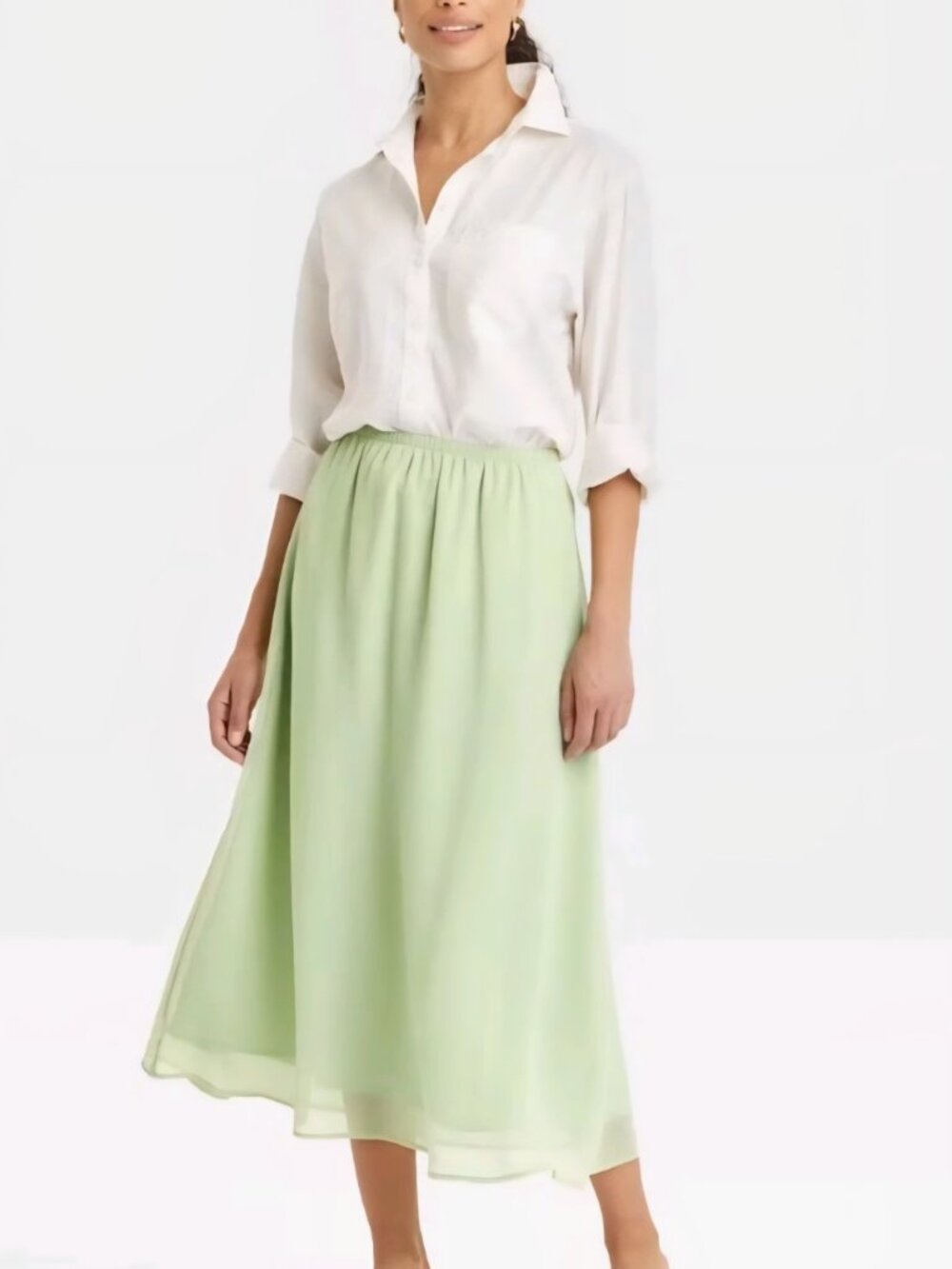 Women's Sheer Maxi A-Line Skirt Size XS Mint Green Elastic Waist Flowy Summer - Picture 4 of 6